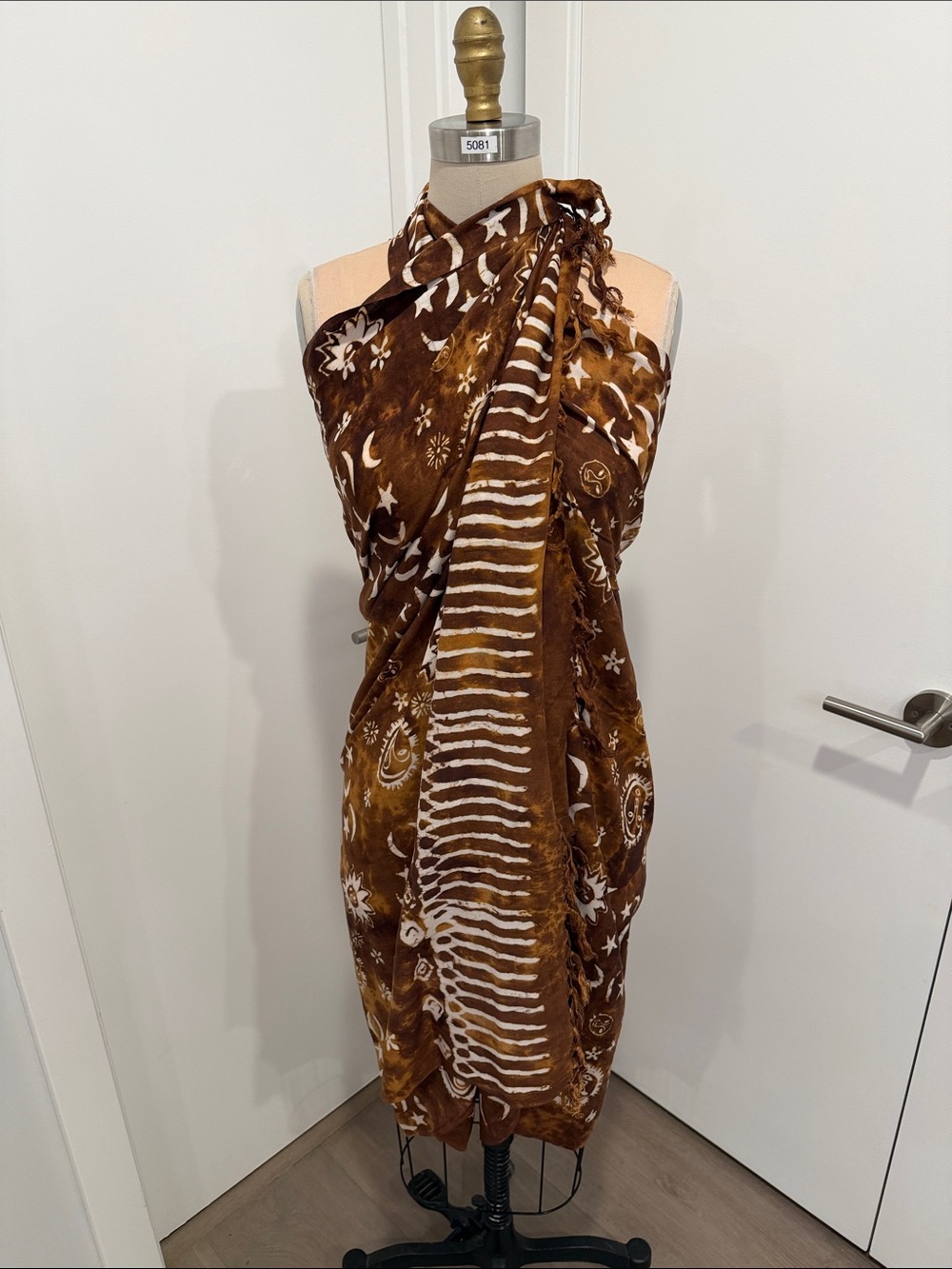Brown Floral Tie-Dye Swim Sarong Wrap